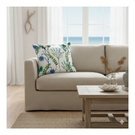 Blue Green Watercolor Wildflower  Kissen