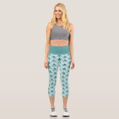 Blue Green Wave Circles Art Pattern Capri Leggings (Vorderseite)