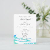 Blue & Green Wave  Wedding Invitation Einladung (Stehend Vorderseite)