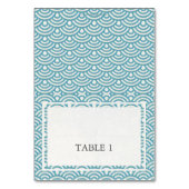 Blue Green Wedding Wave Muster Place Name Card Tischnummer (Vorderseite)