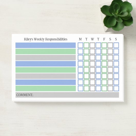 Blue Green Weekly Responsibility Chore Chart Post-it Klebezettel (Büro)