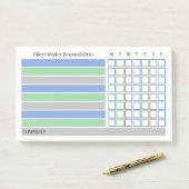 Blue Green Weekly Responsibility Chore Chart Post-it Klebezettel (Auf Schreibtisch)