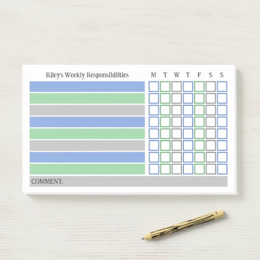 Blue Green Weekly Responsibility Chore Chart Post-it Klebezettel (Auf Schreibtisch)