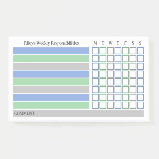 Blue Green Weekly Responsibility Chore Chart Post-it Klebezettel (Vorderseite)