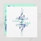 Blue Green White Aqua Floral Wedding Einladung (Vorne/Hinten)