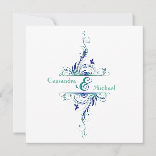 Blue Green White Aqua Floral Wedding Einladung (Vorderseite)