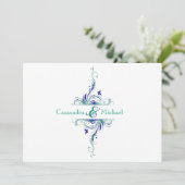 Blue Green White Aqua Floral Wedding Einladung 2 (Stehend Vorderseite)