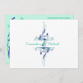 Blue Green White Aqua Floral Wedding Einladung 2 (Vorne/Hinten)