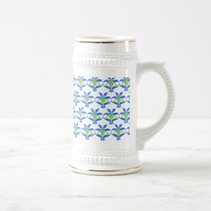 Blue Green White Art Nouveau Pattern Stein Bierglas
