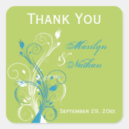 Blue Green White Floral 1,5" Gastgeschenk Hochzeit Quadratischer Aufkleber