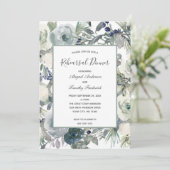 Blue Green White Floral Elegante Probe Abendessen Einladung (Stehend Vorderseite)