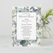 Blue Green White Floral Elegante Probe Abendessen  Einladung (Stehend Vorderseite)