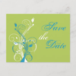 Blue Green White Floral Save the Date Post Card Ankündigungspostkarte