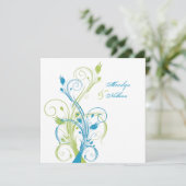 Blue Green White Floral Sq. Einladung zur Hochzeit (Stehend Vorderseite)