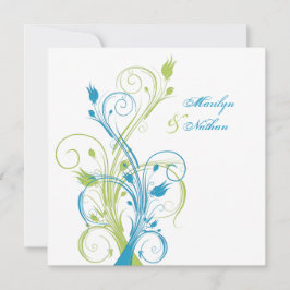 Blue Green White Floral Sq. Einladung zur Hochzeit
