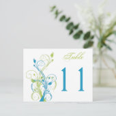 Blue Green White Floral Tischnummer Postcard (Stehend Vorderseite)