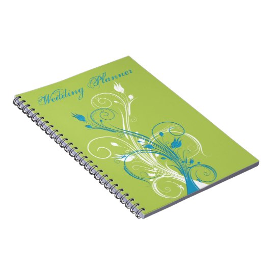 Blue Green White Floral Wedding Planner Notebook Notizblock (Rechte Seite)