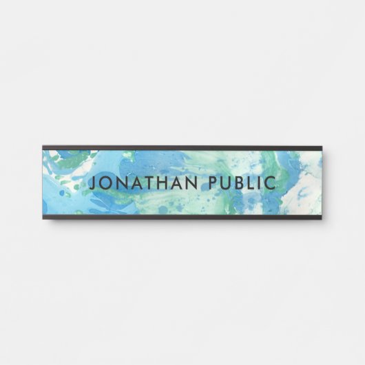 Blue Green White Modern Abstrakt Art Trendy Türschild (Vorderseite )