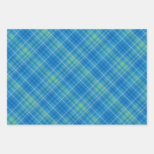 Blue, Green & White Plaid Geschenkpapier Set (Vorderseite)
