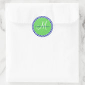 Blue Green White Polka Dot Monogram Umschlag Aufkl Runder Aufkleber (Tasche)