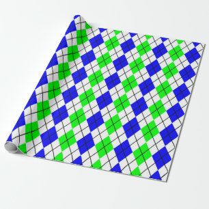 Blue Green White Raute Diamond Design Geschenkpapier