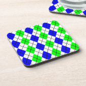 Blue Green White Raute Diamond Design Getränkeuntersetzer (Linke Seite)