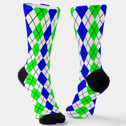 Blue Green White Raute Diamond Design Socken