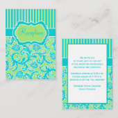 Blue Green White Strip Damask Einsteckkarte Begleitkarte (Vorne/Hinten)