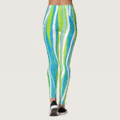 Blue Green White Strip Quality Workout Leggings (Rückseite)