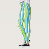 Blue Green White Strip Quality Workout Leggings (Links)