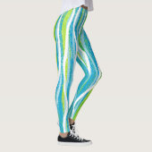 Blue Green White Strip Quality Workout Leggings (Rechts)