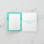 Blue Green White Stripe Damask Danke Karte (Innenseite)