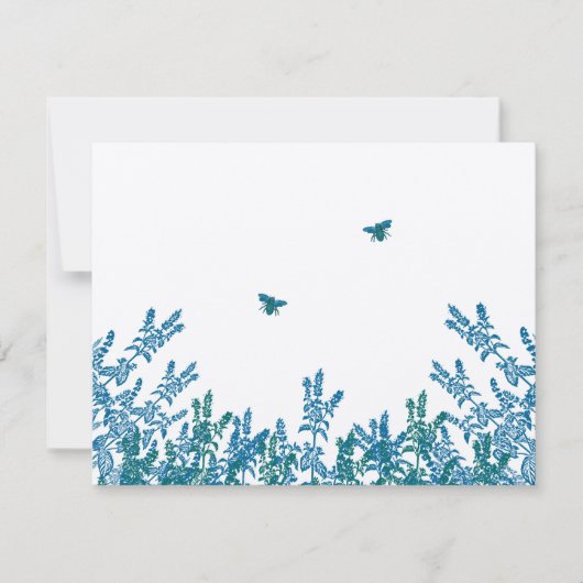 Blue Green Wild Blume Bee Wedding RSVP #3 Karte (Vorderseite)