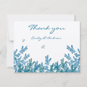 Blue Green Wild Blume Bee Wedding RSVP Dankeskarte (Vorderseite)