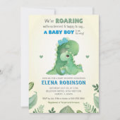 Blue Green Wild Dinosaur Baby Boy Dusche Sprinkle Einladung (Vorderseite)