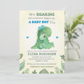 Blue Green Wild Dinosaur Baby Boy Dusche Sprinkle Einladung (Stehend Vorderseite)