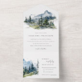 Blue Green Woods Mountain Landscape Sketch Wedding All In One Einladung (Innen Boden)