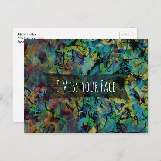 Blue Green Yellow Digital Art "I Miss Your Face" Postkarte (Vorne/Hinten)