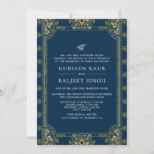 Blue Green Yellow Ikat Anand Karaj Sikh Wedding Einladung (Vorderseite)