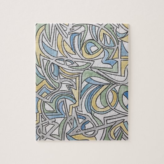Blue Green Yellow Lattice-Hand Painted Watercolor  Puzzle (Vertikal)