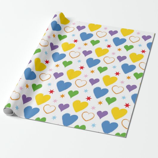 BLUE GREEN YELLOW VALENTINSTAG HERZEN GESCHENKPAPIER (Ungerollt)