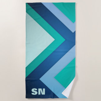 Blue Green Zig Zag Stripes Beach Handtuch