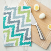 Blue Green Zigzag Ikat Pattern Geschirrtuch (Viertel Falte)