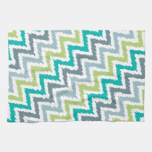 Blue Green Zigzag Ikat Pattern Geschirrtuch (Horizontal)