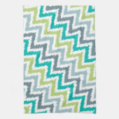 Blue Green Zigzag Ikat Pattern Geschirrtuch (Vertikal)