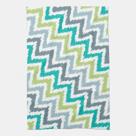 Blue Green Zigzag Ikat Pattern Geschirrtuch (Vertikal)