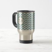 Blue Green Zigzag Mit Monogramm Reisebecher (Vorderseite Links)