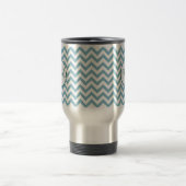 Blue Green Zigzag Mit Monogramm Reisebecher (Mittel)