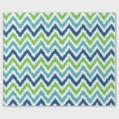 Blue Green Zigzags Ikat Pattern Geschenkpapier (Flach)