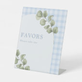 Blue Greenery Boy Baby Shower Gastgeschenke Sockelschild (Vorderseite)